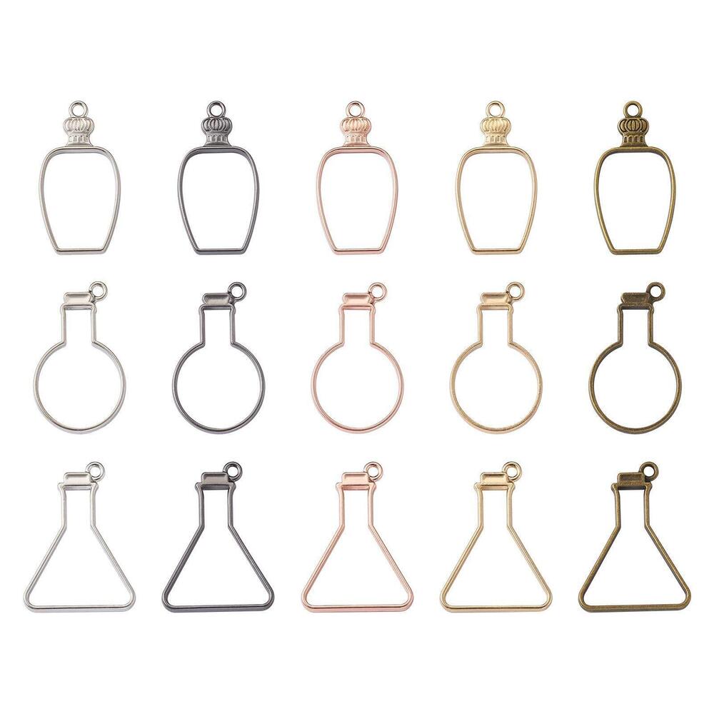 6496 Pandahall 30pcs Bottle Open Back Bezel Pendants 5 Colors Alloy Pressed